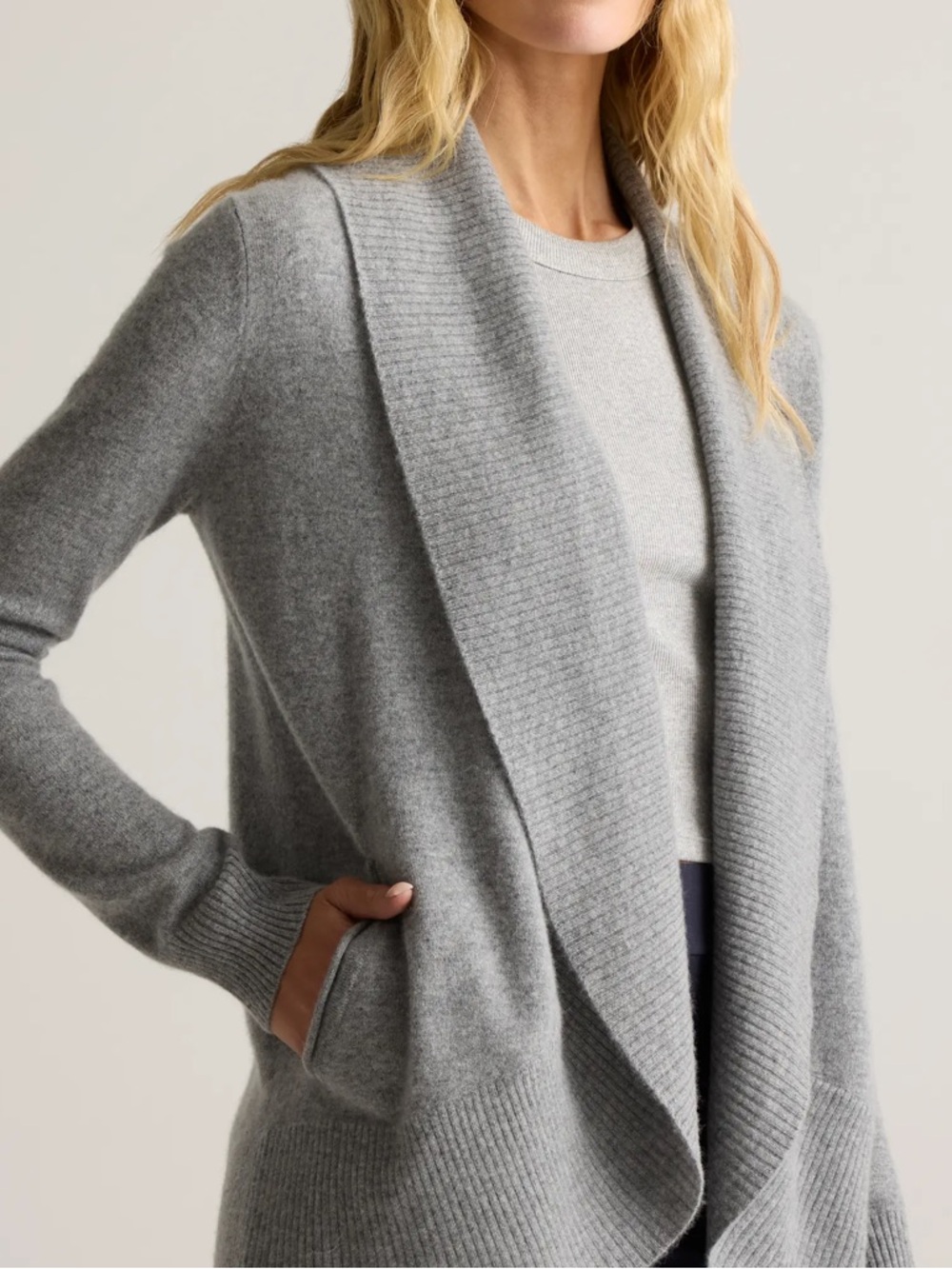Women’s Quince Heather GreyMongolian Cashmere Open Cardigan Size Medium - Picture 2 of 11
